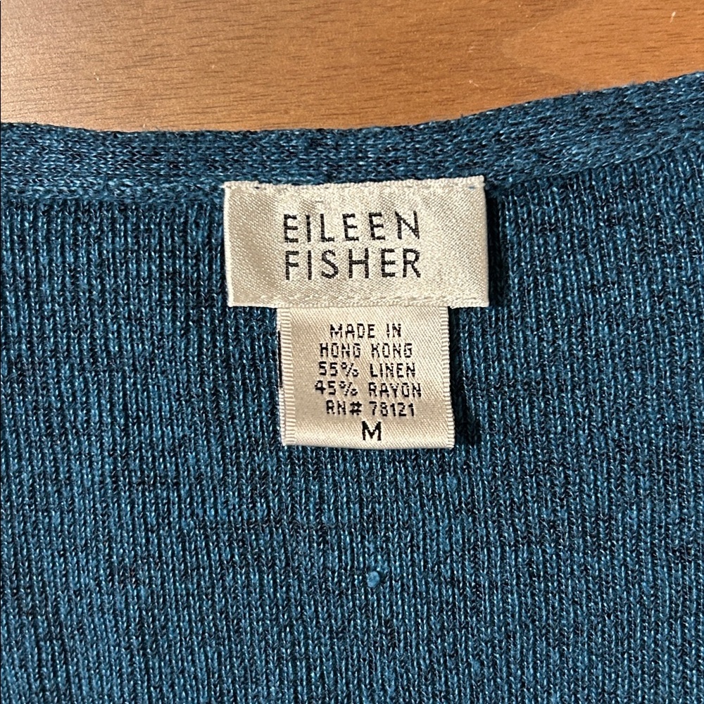 Eileen Fisher Blue Single Button Cardigan Size Medium Linen Blend - Picture 3 of 6